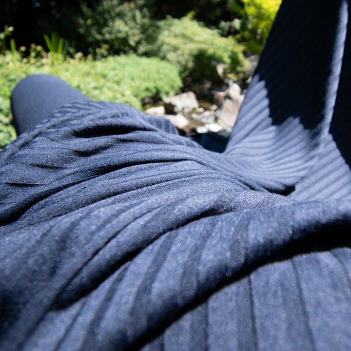 Navy Rayon Rib Knit Fabric - 95% Rayon 5% Spandex - 4-Way Stretch Soft Material for Dresses & Tanks