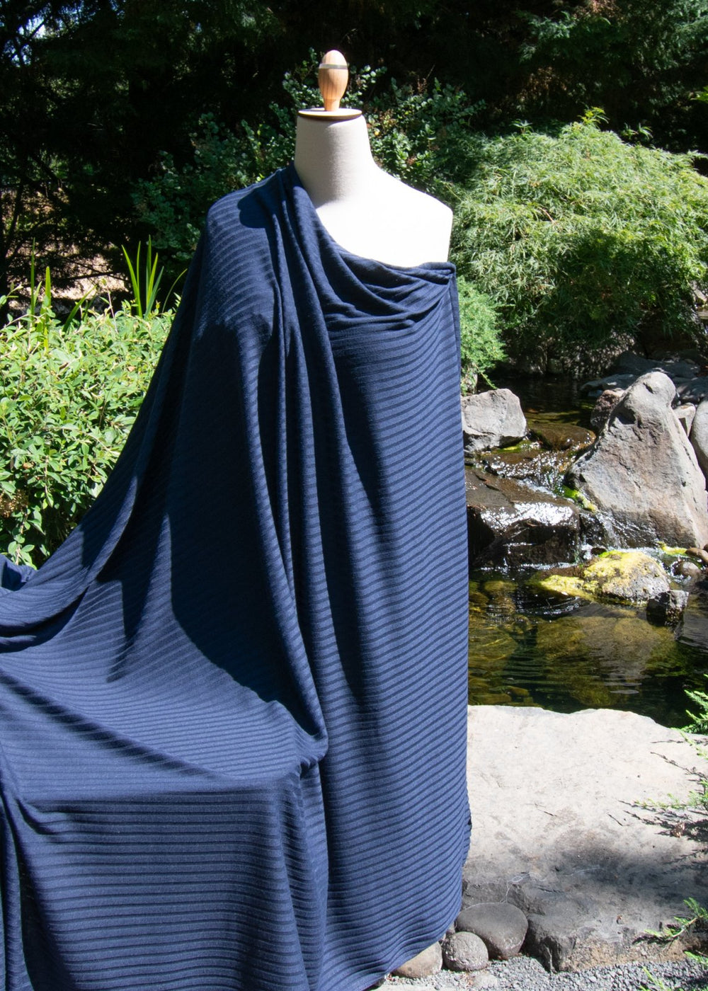 Navy Rayon Rib Knit Fabric - 95% Rayon 5% Spandex - 4-Way Stretch Soft Material for Dresses & Tanks