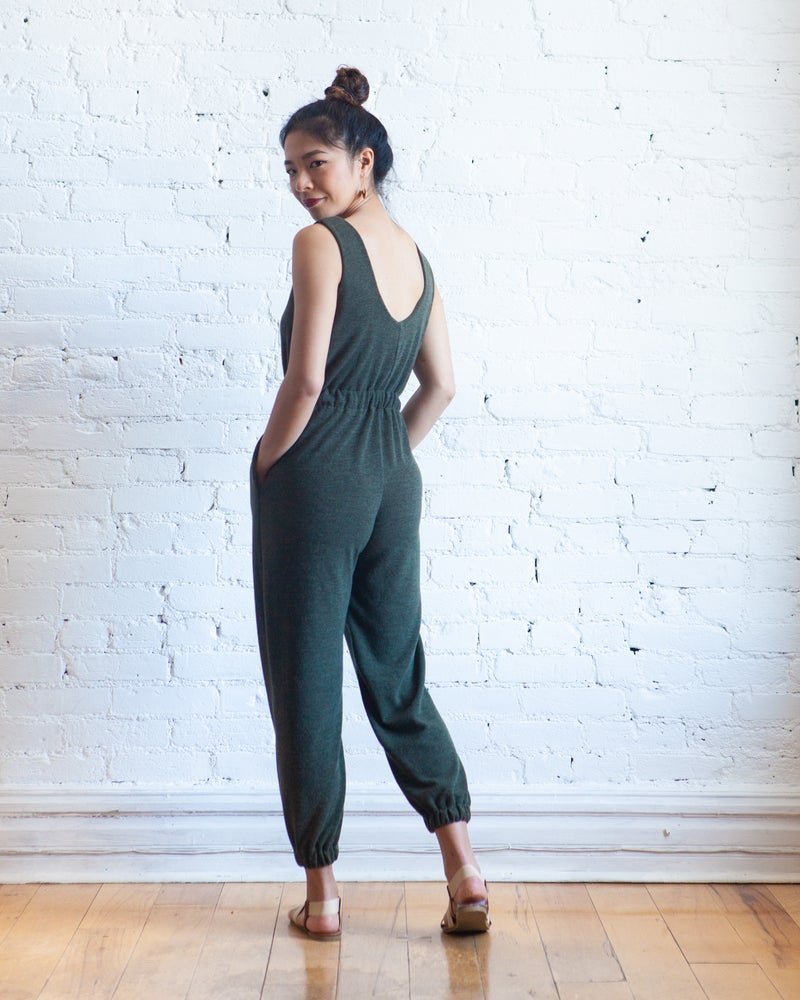 True Bias - Nova Jumpsuit sewing pattern with romper and full-length options, elastic or straight fit styles, and sizes 0–18