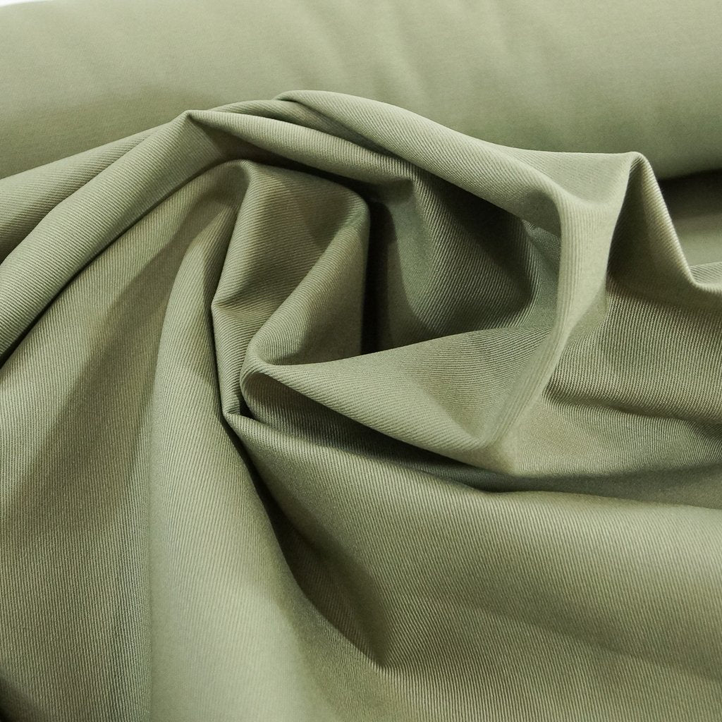 Chino Twill Olive Taupe – 100% cotton medium weight fabric, 8.5 oz, 60 inches wide for sewing jackets, pants, and skirts