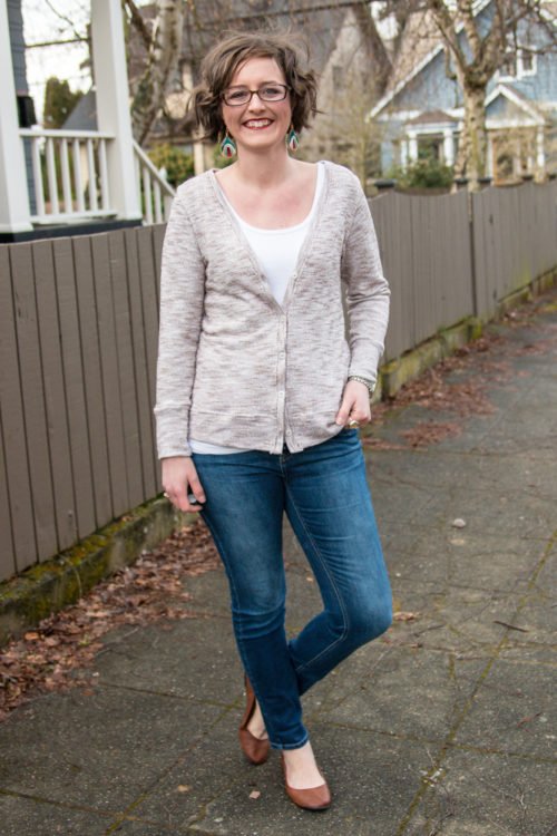 Straight Stitch Designs Phinney Ridge sewing pattern – mid-hip cardigan with sleeve options, elbow patches, and closure variations.