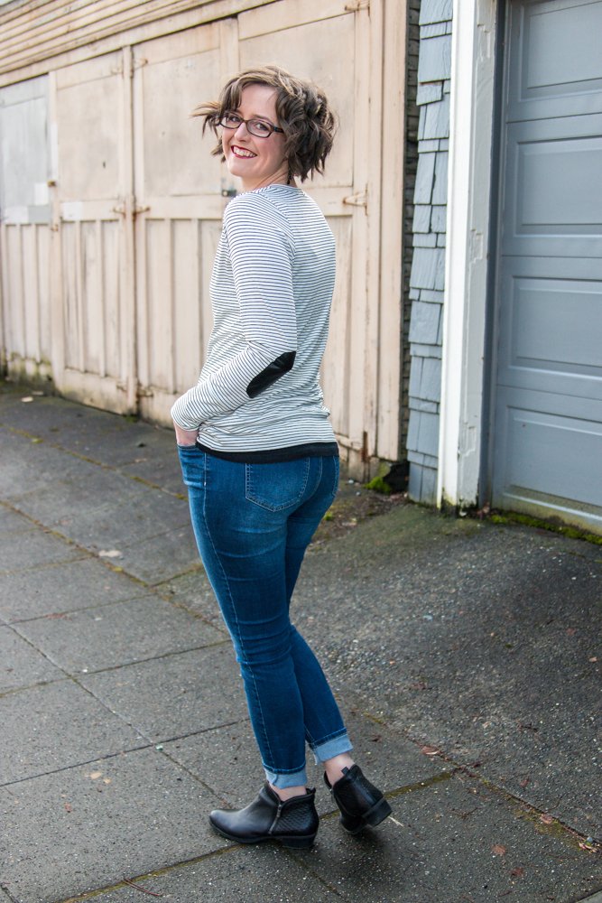 Straight Stitch Designs Phinney Ridge sewing pattern – mid-hip cardigan with sleeve options, elbow patches, and closure variations.