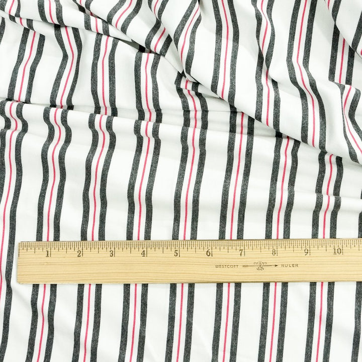 Grey and Coral Stripe Bamboo Knit Fabric - OEKO-TEX Certified 95% Bamboo 5% Spandex - Soft Sustainable Material for Tees & Loungewear