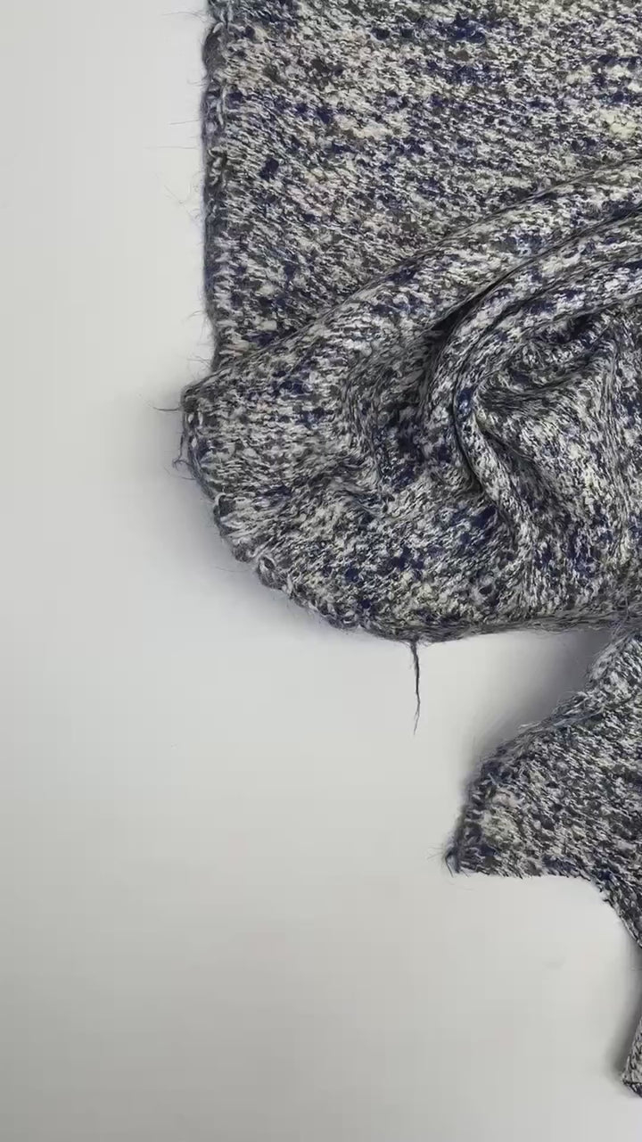 Gray, white, and blue mottled tweed cotton wool blend fabric, Italian heavyweight 55-inch wide, ideal for coats, skirts, dresses, and suiting