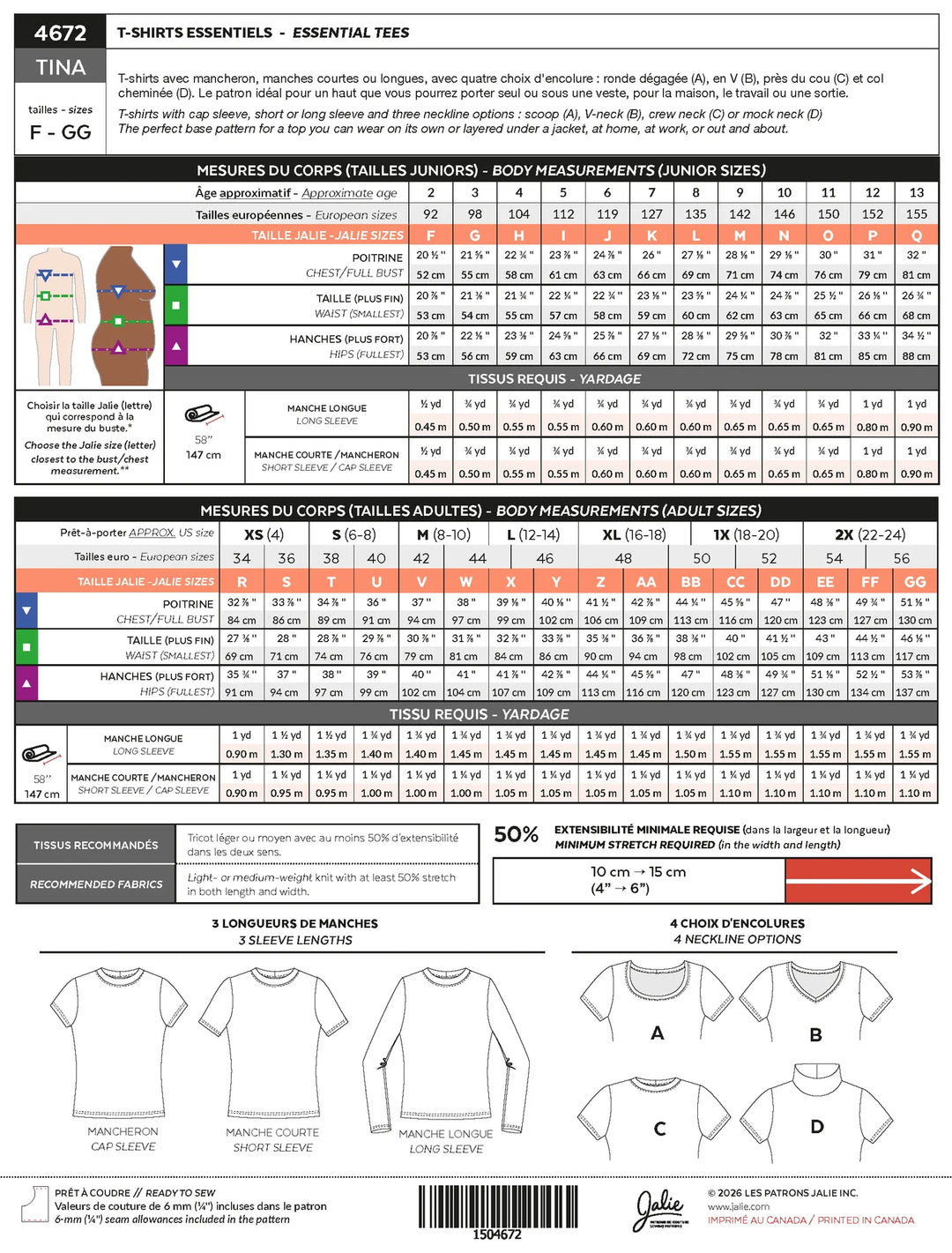 Pattern - Jalie - Tina Essential Tees