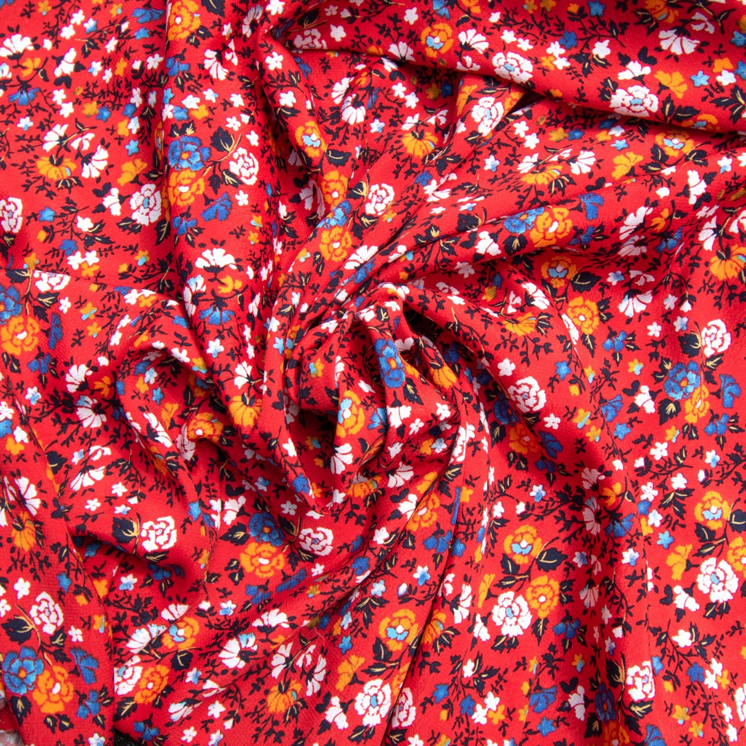 Rayon Crepe Red Stenciled Floral fabric 51 inch wide for dresses skirts and blouses