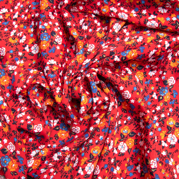Rayon Crepe Red Stenciled Floral fabric 51 inch wide for dresses skirts and blouses