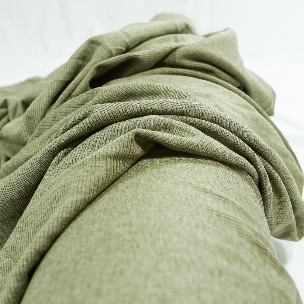 Sage Green Ribbed Rayon 2x1 Knit Fabric - 92% Rayon 8% Spandex - Soft Drapey Material for Dresses & Loungewear