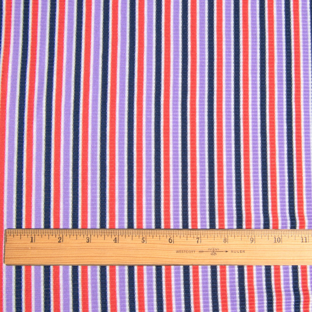 Multi Stripe Sunset Tones Rayon Rib Knit Fabric - 97% Rayon 3% Elastane - Colorful Stretchy Material for Camisoles & Dresses