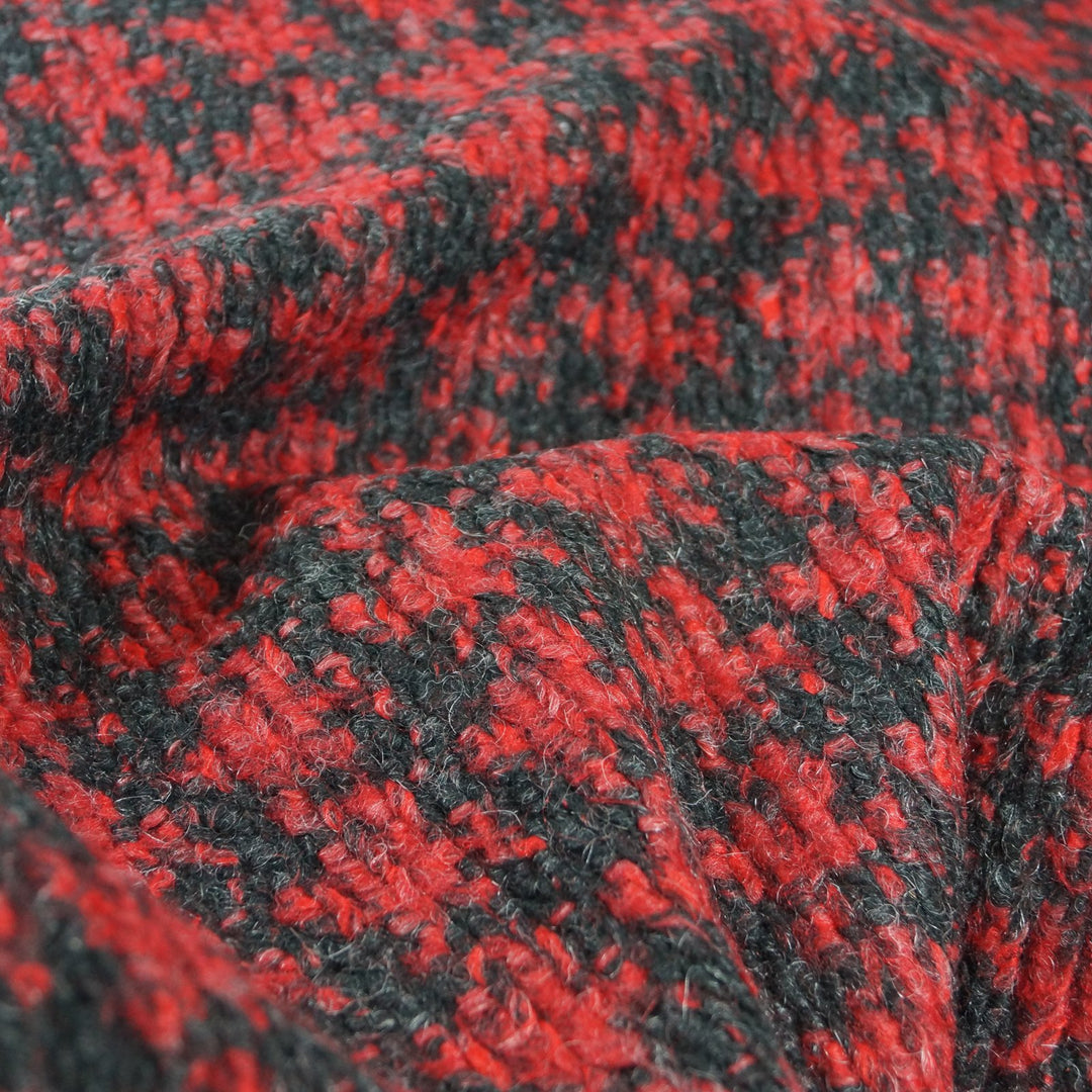 Wool Bouclé Houndstooth Fabric - Plush Textured Coating for Luxury Coats & Blazers