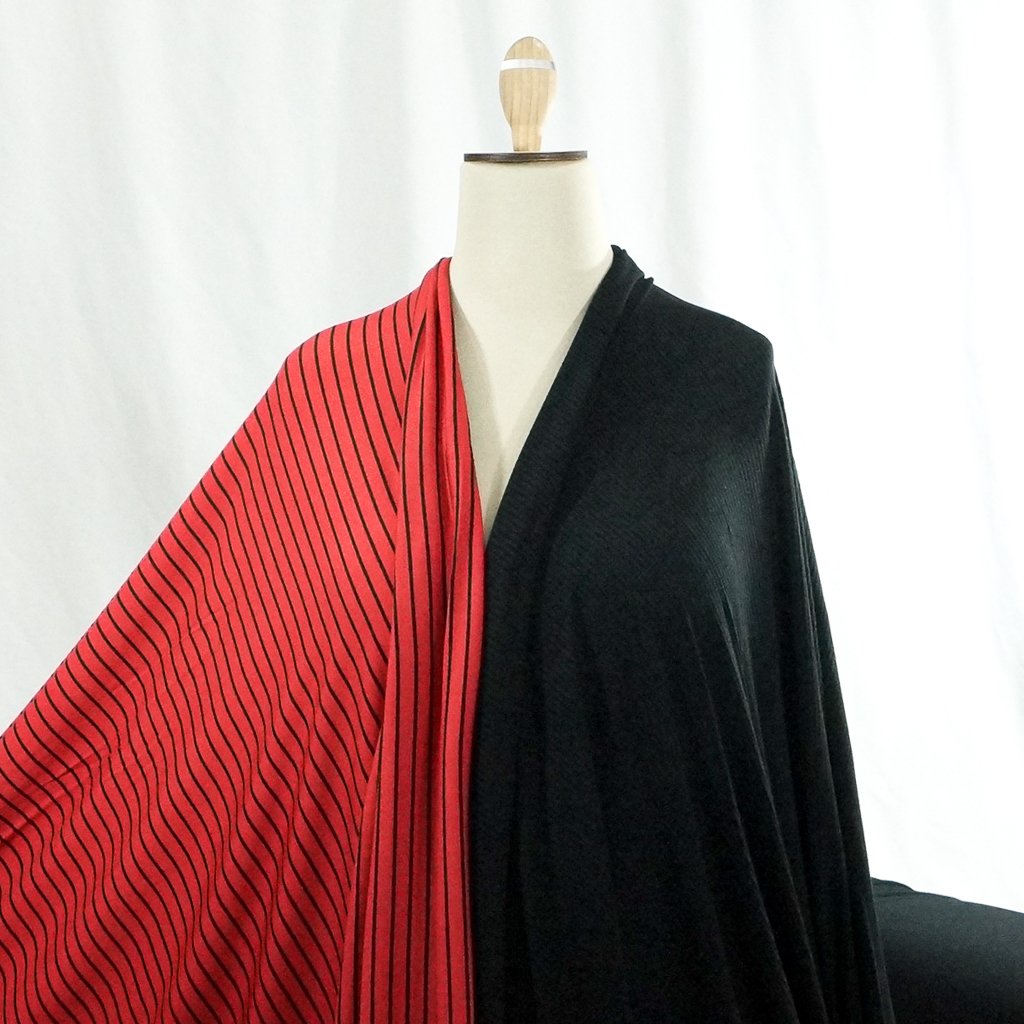 Black Bamboo Rib Knit Fabric - 89.5% Bamboo 10.5% Spandex - 4-Way Stretch Eco-Friendly Material for Dresses & Leggings