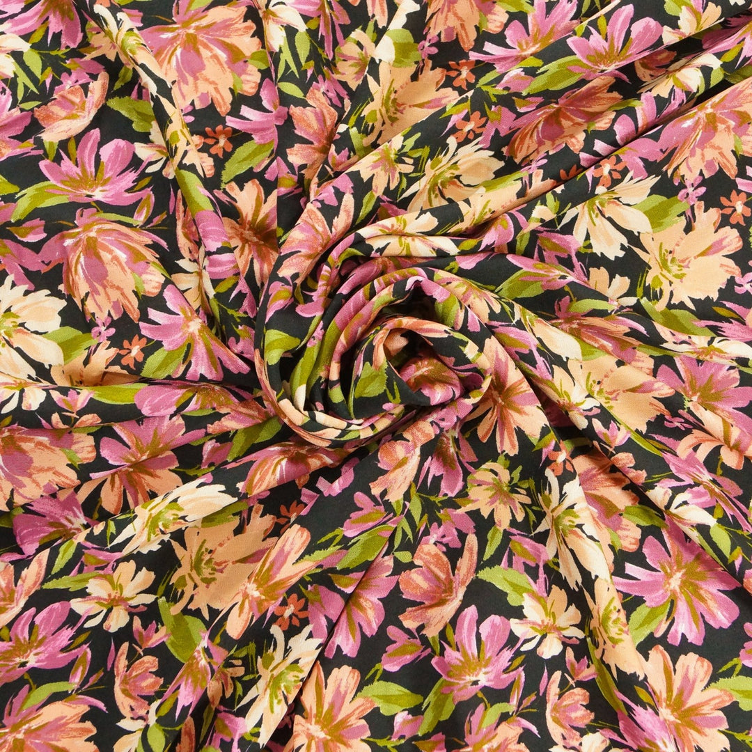 Rayon Poplin Dusty Rose Peach Floral Fabric 53-55 Inch Width Lightweight Rayon Material