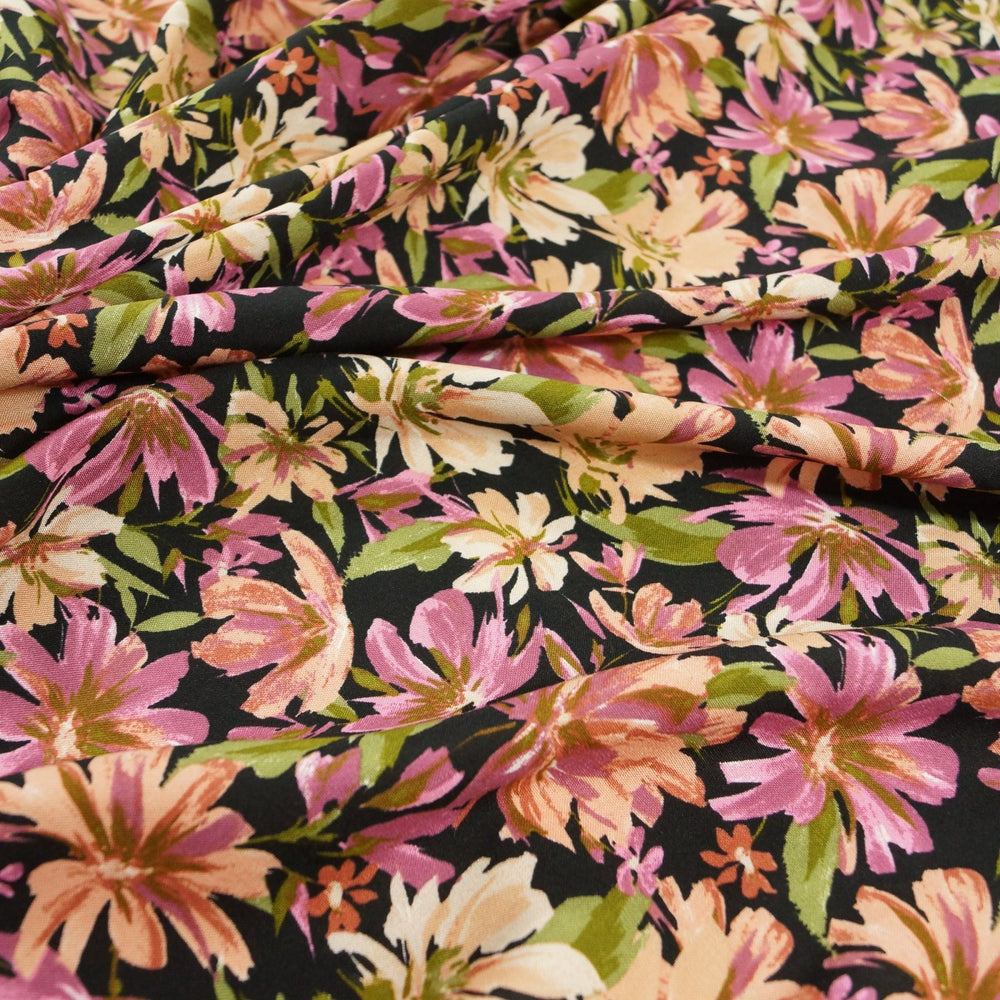 Rayon Poplin Dusty Rose Peach Floral Fabric 53-55 Inch Width Lightweight Rayon Material