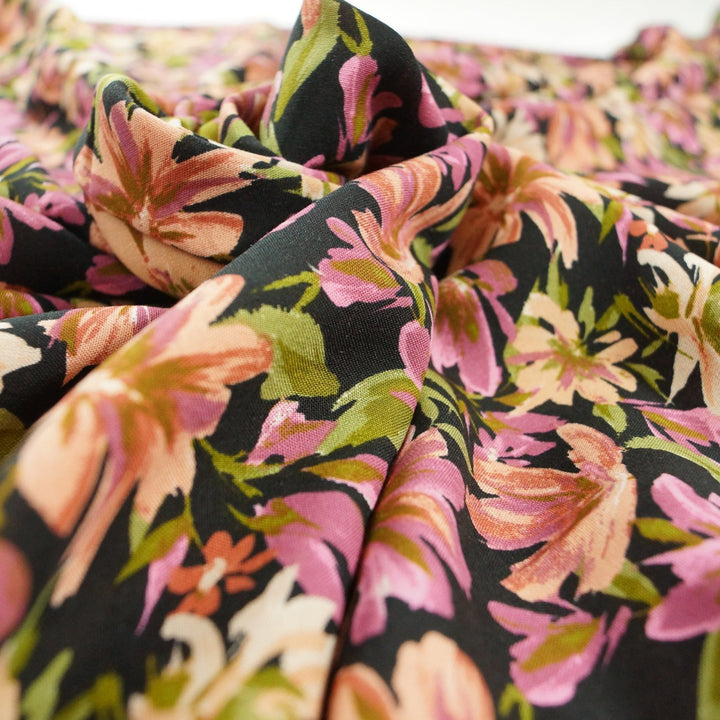 Rayon Poplin Dusty Rose Peach Floral Fabric 53-55 Inch Width Lightweight Rayon Material