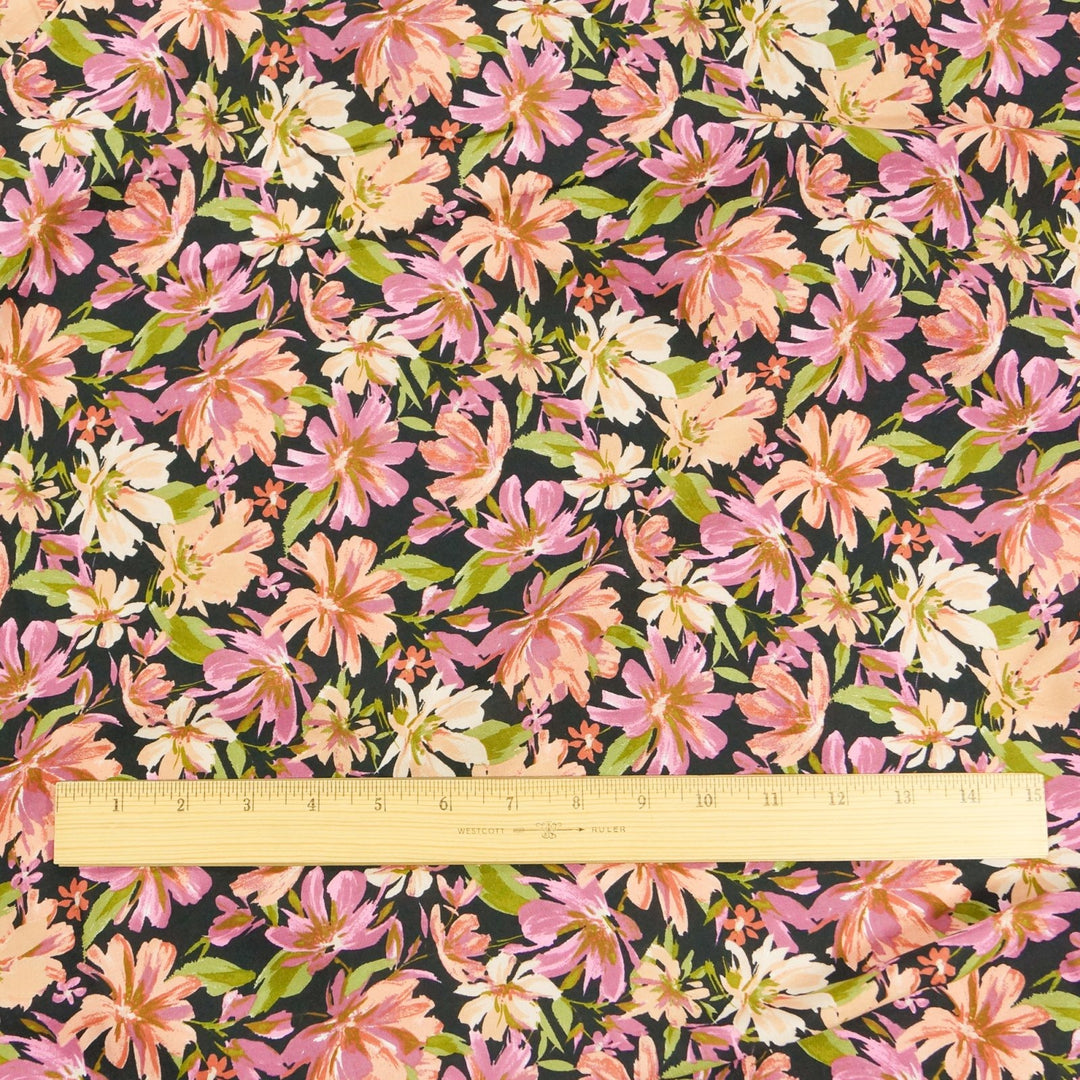 Rayon Poplin Dusty Rose Peach Floral Fabric 53-55 Inch Width Lightweight Rayon Material