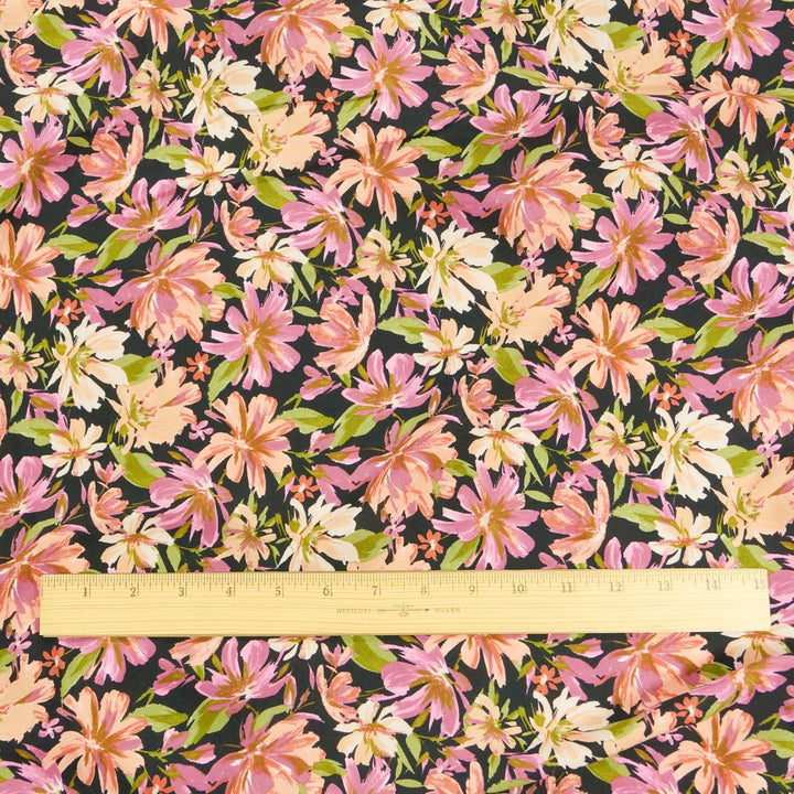 Rayon Poplin Dusty Rose Peach Floral Fabric 53-55 Inch Width Lightweight Rayon Material