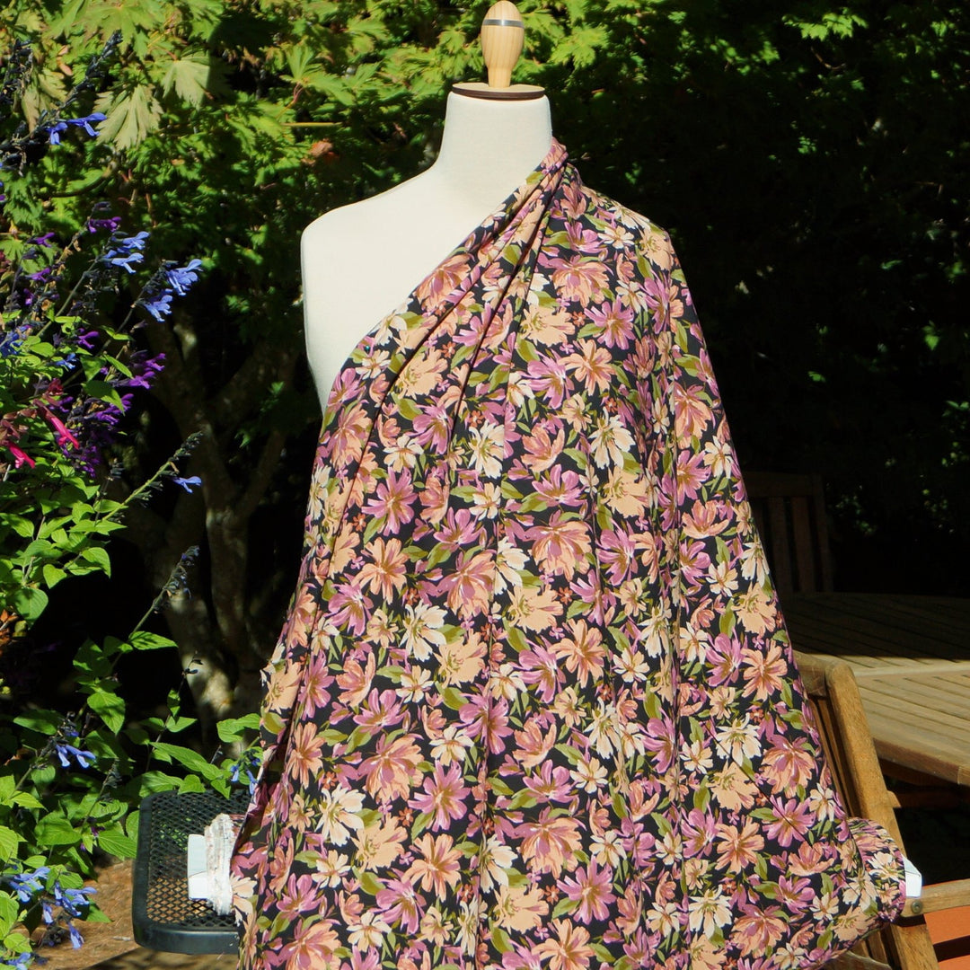 Rayon Poplin Dusty Rose Peach Floral Fabric 53-55 Inch Width Lightweight Rayon Material