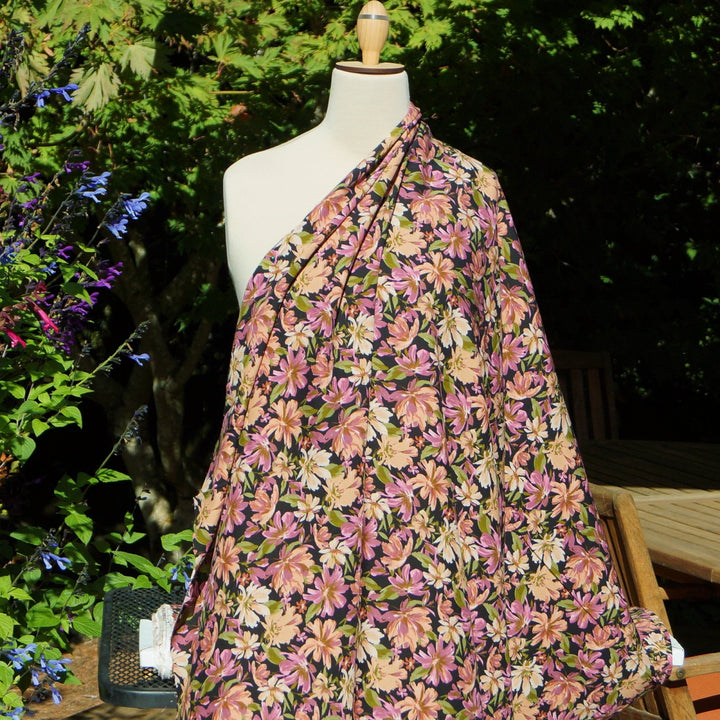 Rayon Poplin Dusty Rose Peach Floral Fabric 53-55 Inch Width Lightweight Rayon Material