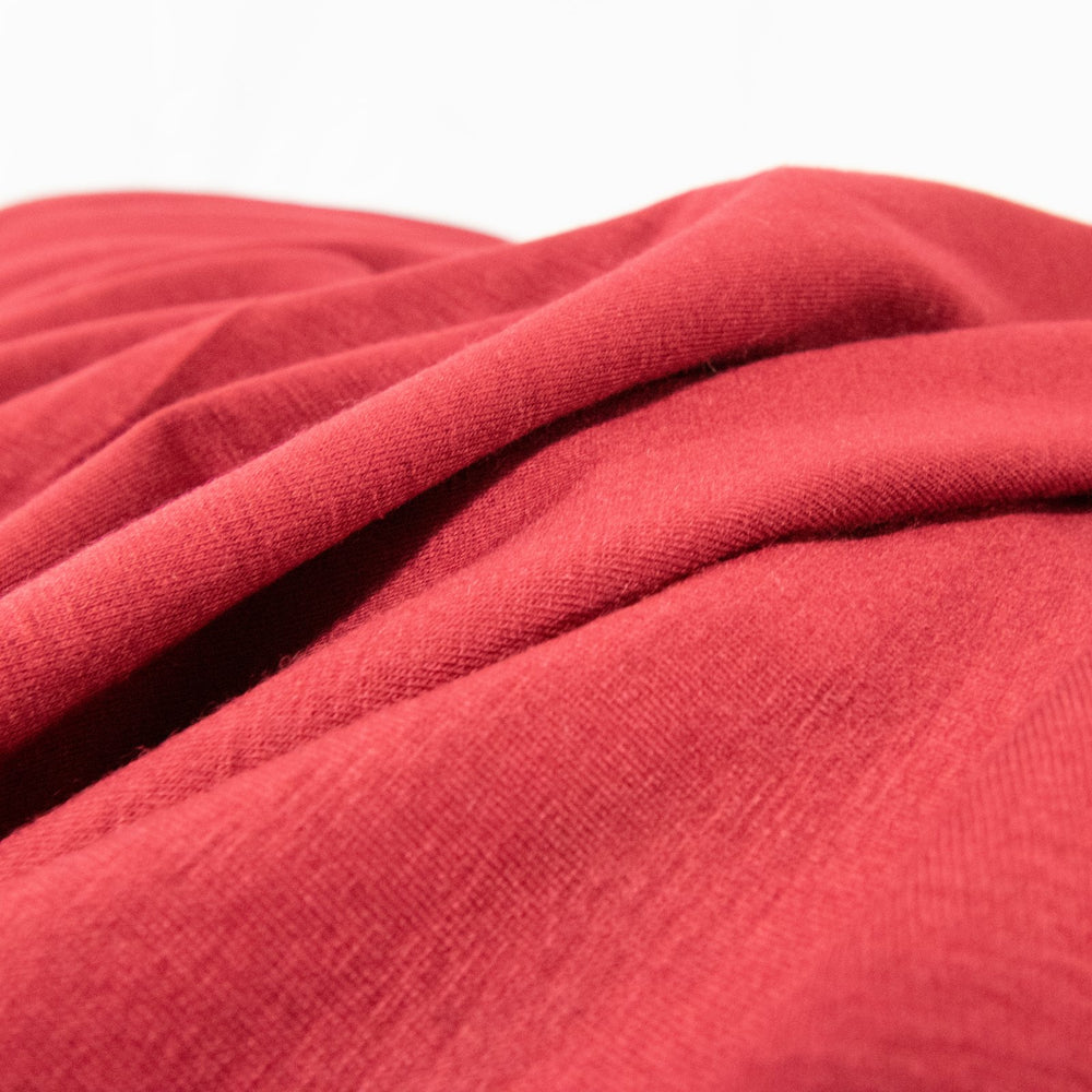 Ruby Red Wool Rayon Jersey Knit Fabric - 55% Rayon 45% Wool - 4-Way Stretch Opaque Material for Dresses & Tees
