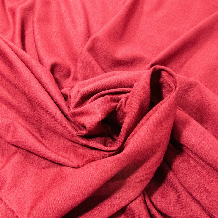 Ruby Red Wool Rayon Jersey Knit Fabric - 55% Rayon 45% Wool - 4-Way Stretch Opaque Material for Dresses & Tees