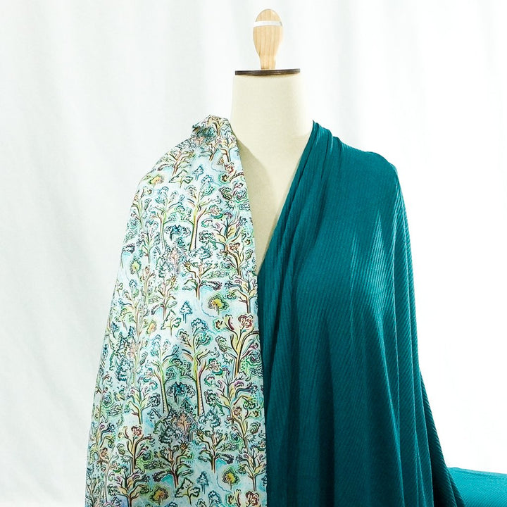 Pine Green Bamboo Rib Knit Fabric - 89.5% Bamboo 10.5% Spandex - 4-Way Stretch Eco-Friendly Material for Dresses & Athleisure
