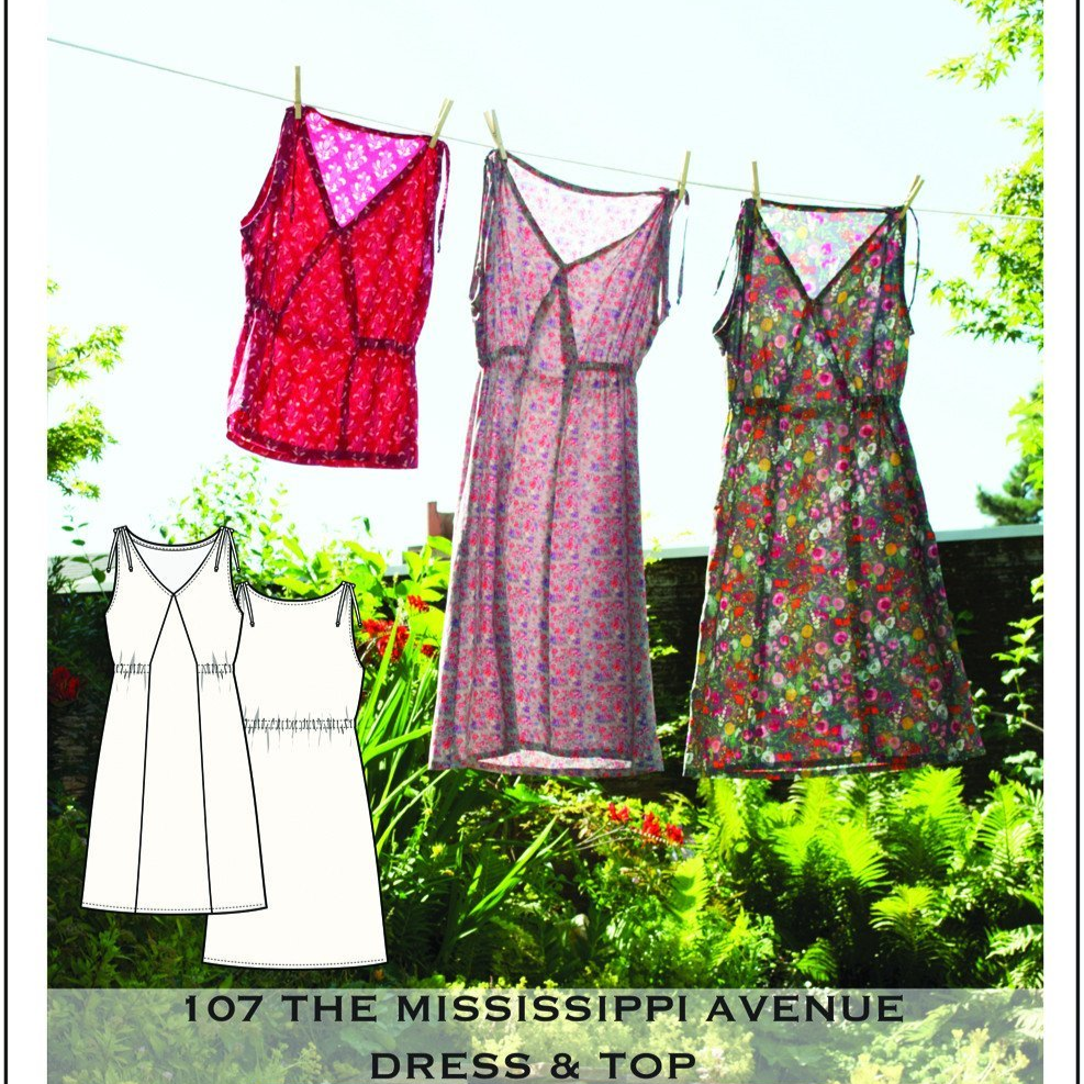 Sew House Seven Mississippi Avenue Dress and Top sewing pattern – elastic waist, V-neckline, and spaghetti shoulder ties