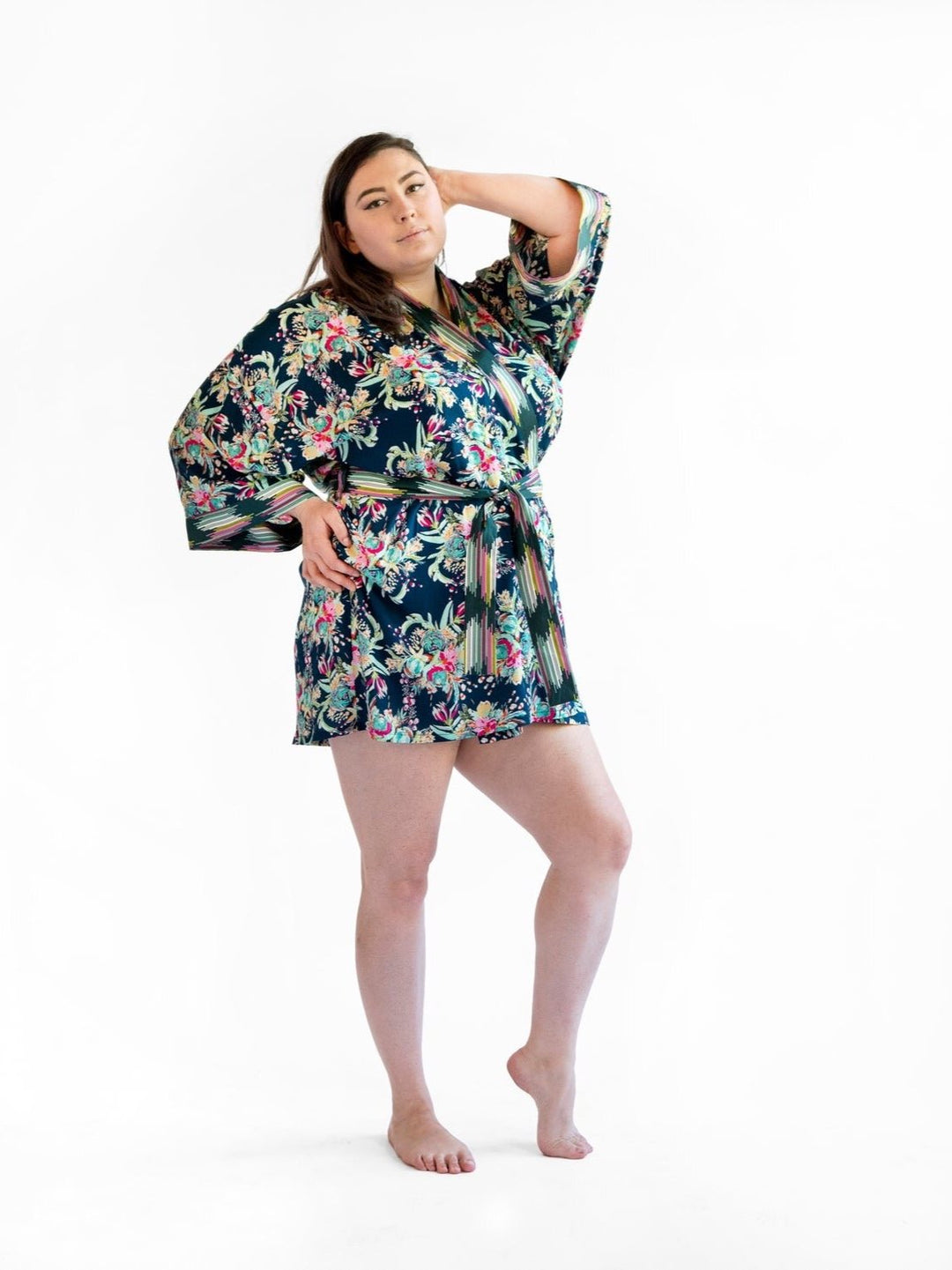 Signature Robe Tropical Teal Kimono-Style Floral Print Lounge Wear