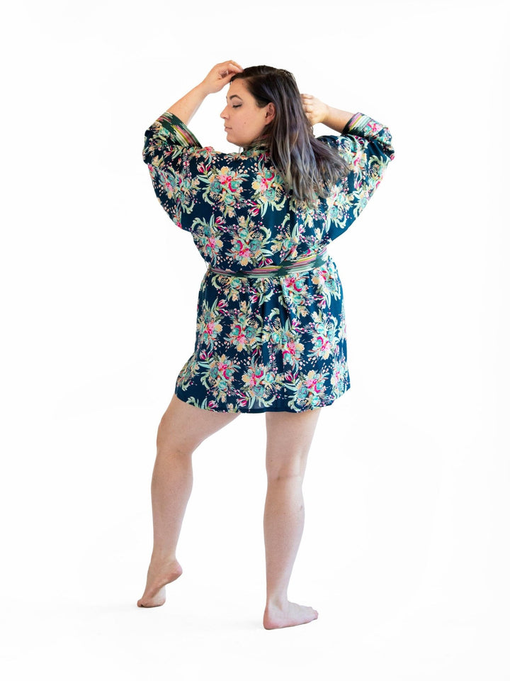 Signature Robe Tropical Teal Kimono-Style Floral Print Lounge Wear