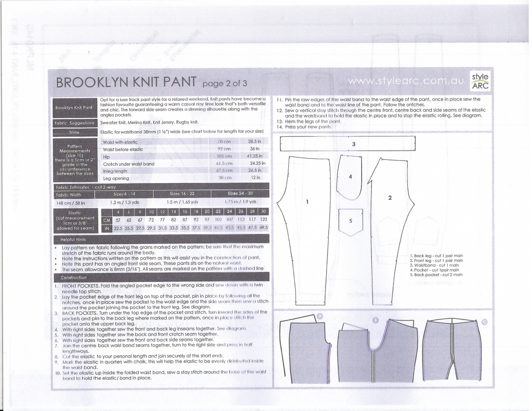 Pattern - Style Arc - Brooklyn Knit Pant
