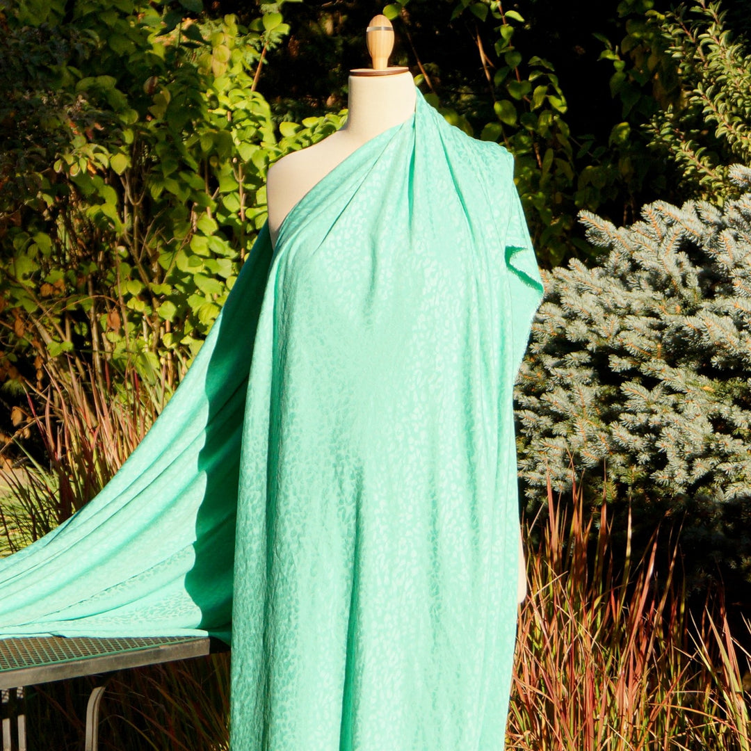Rayon Jacquard Frosted Leopard Fabric in Seafoam Green with Textured Jacquard Pattern