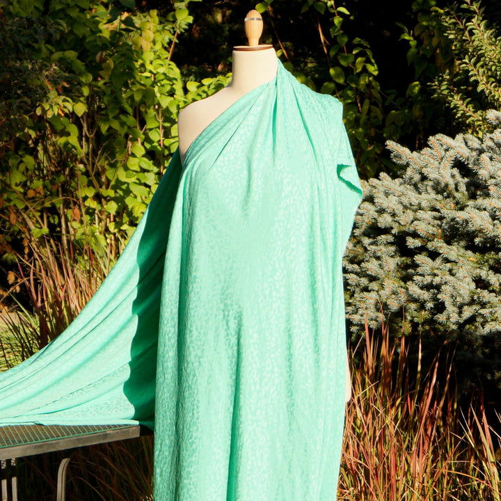 Rayon Jacquard Frosted Leopard Fabric in Seafoam Green with Textured Jacquard Pattern