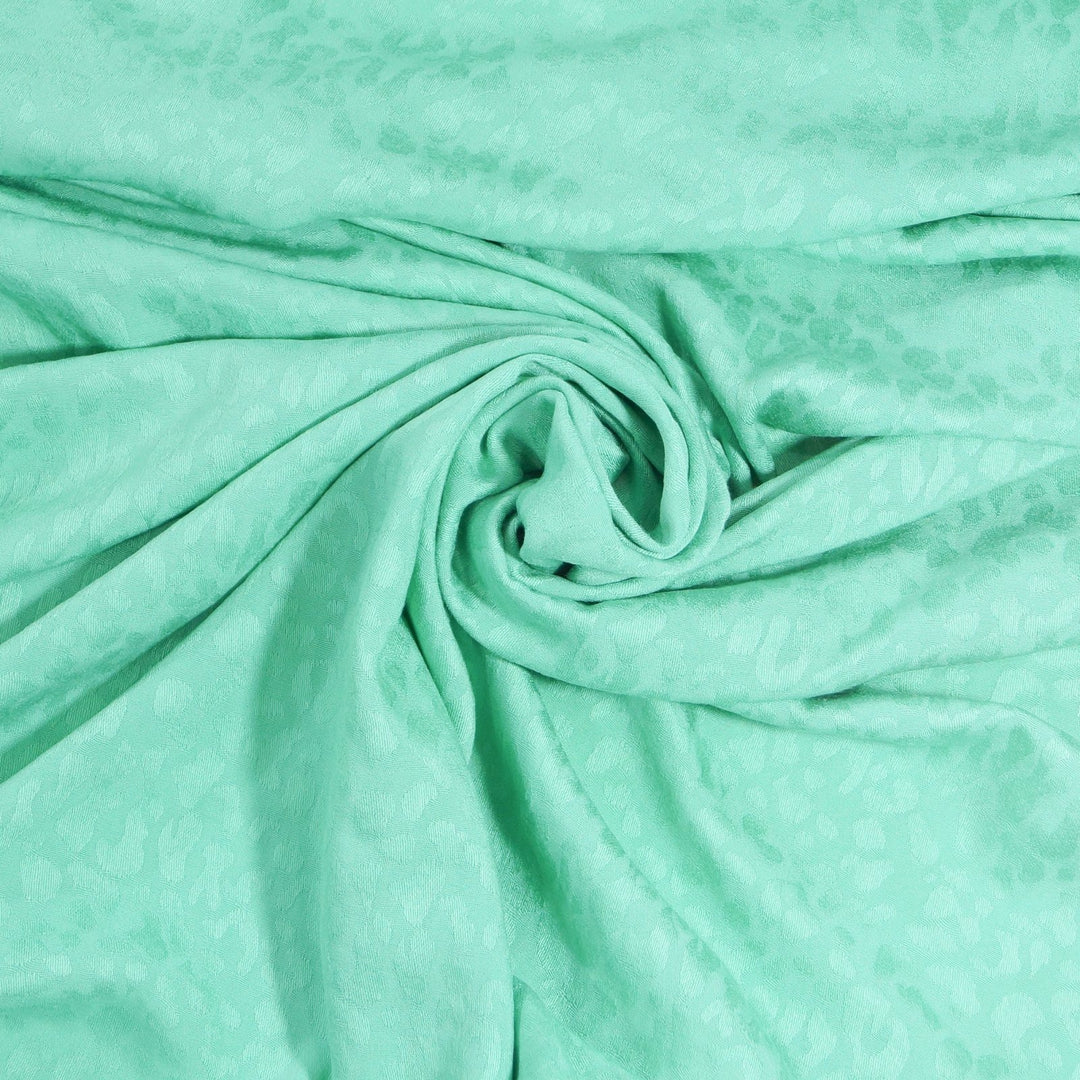 Rayon Jacquard Frosted Leopard Fabric in Seafoam Green with Textured Jacquard Pattern