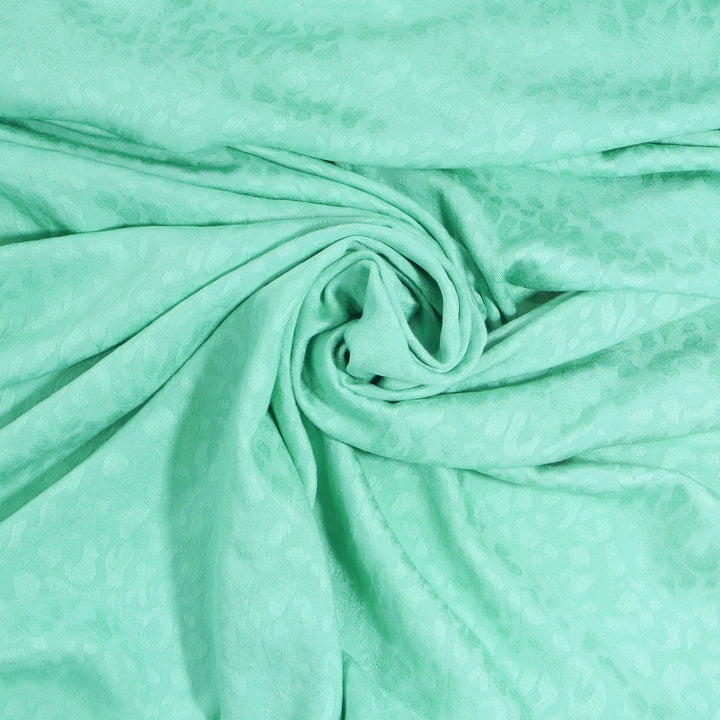 Rayon Jacquard Frosted Leopard Fabric in Seafoam Green with Textured Jacquard Pattern