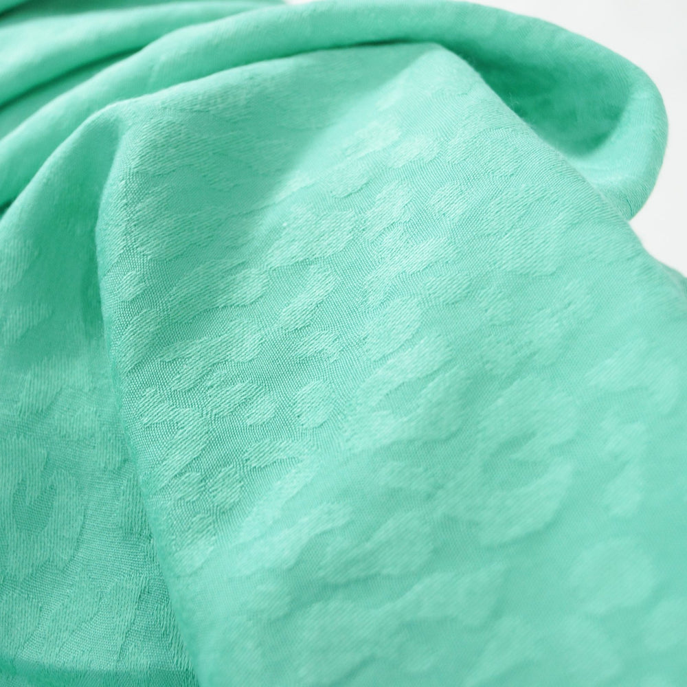 Rayon Jacquard Frosted Leopard Fabric in Seafoam Green with Textured Jacquard Pattern