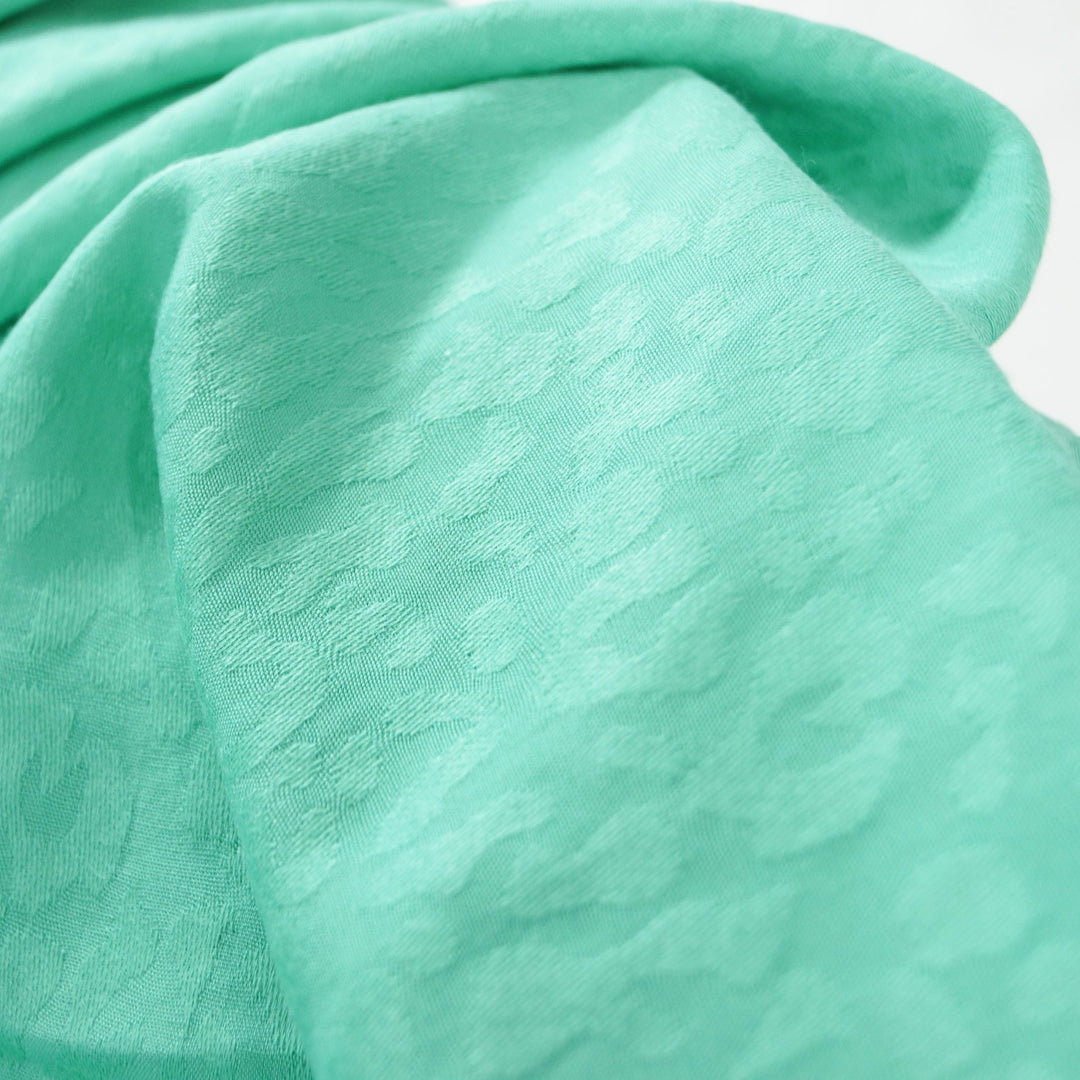 Rayon Jacquard Frosted Leopard Fabric in Seafoam Green with Textured Jacquard Pattern
