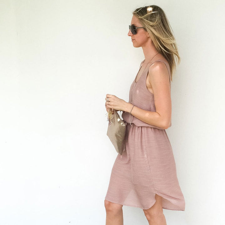 Cali Faye Basics Dress Pattern – versatile everyday dress sewing pattern with scooped neckline and knee-length hem
