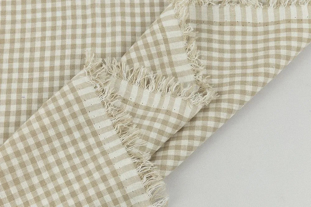 Linen & Cotton Blend - Tuscan Mini-Checks - Taupe