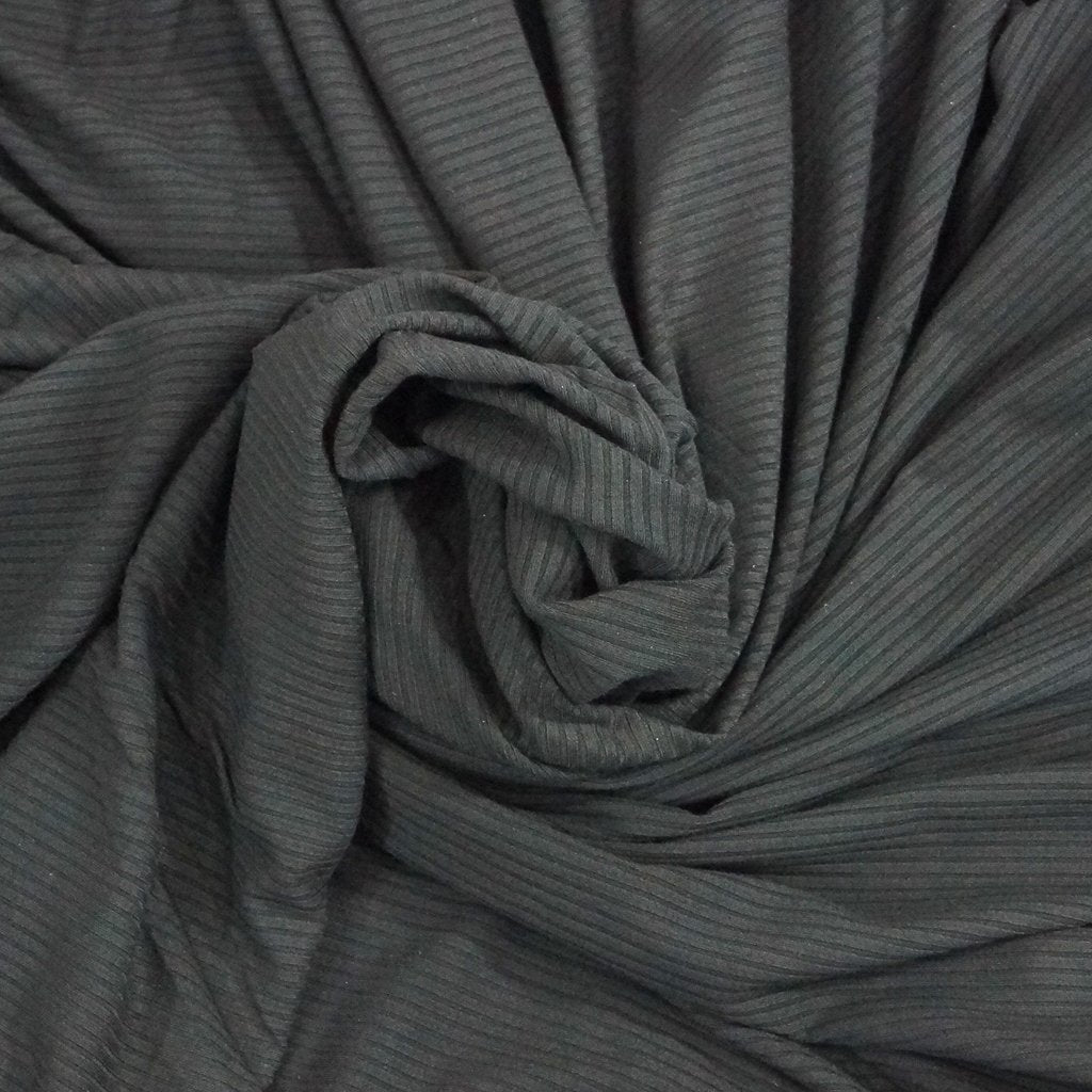 Black Bamboo Rib Knit Fabric - 89.5% Bamboo 10.5% Spandex - 4-Way Stretch Eco-Friendly Material for Dresses & Leggings