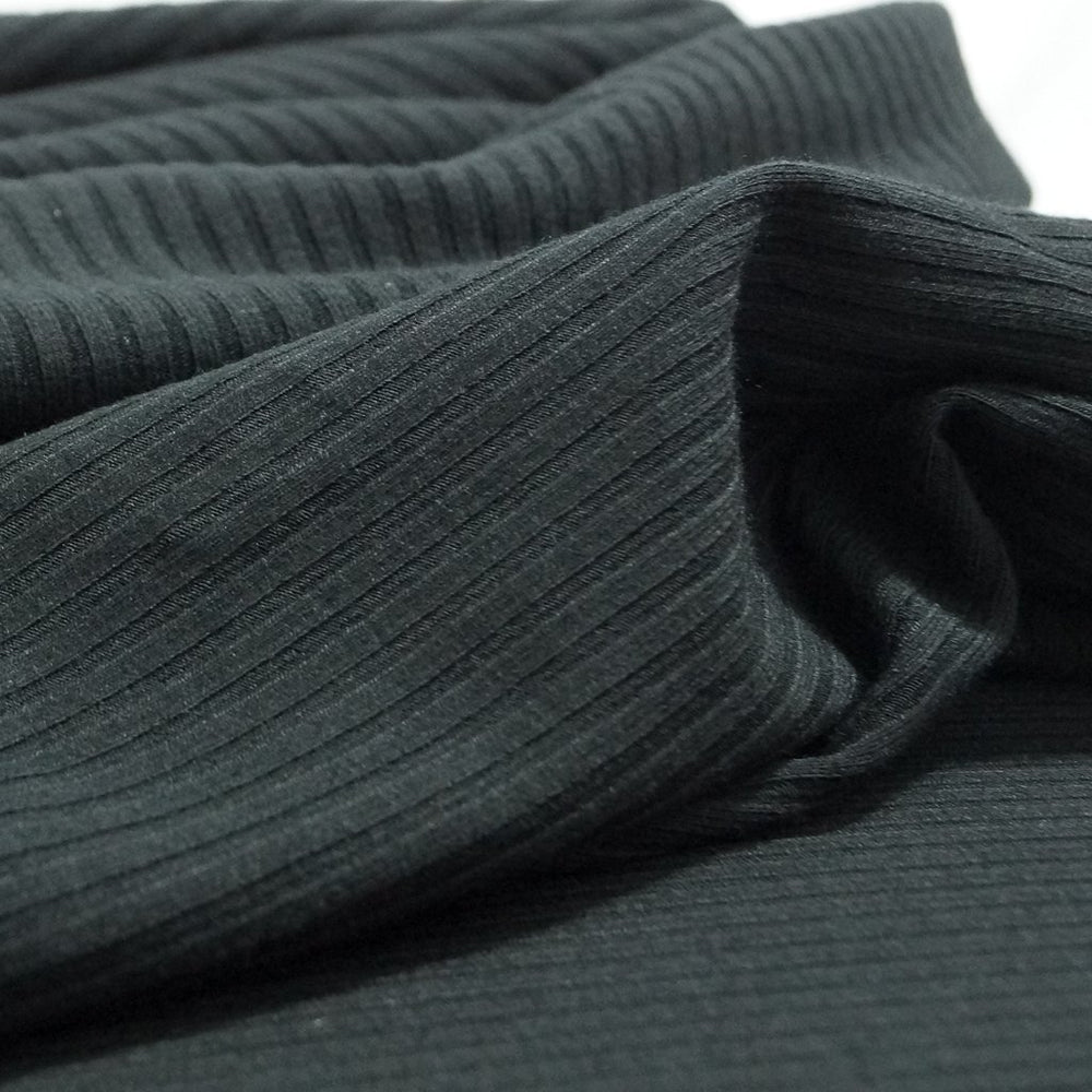 Black Bamboo Rib Knit Fabric - 89.5% Bamboo 10.5% Spandex - 4-Way Stretch Eco-Friendly Material for Dresses & Leggings