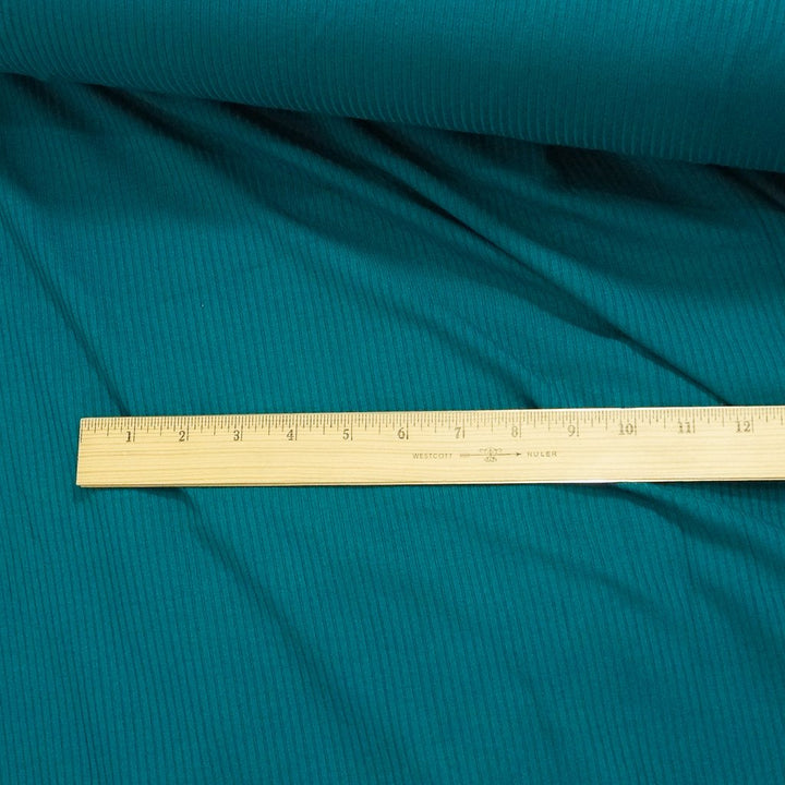 Pine Green Bamboo Rib Knit Fabric - 89.5% Bamboo 10.5% Spandex - 4-Way Stretch Eco-Friendly Material for Dresses & Athleisure