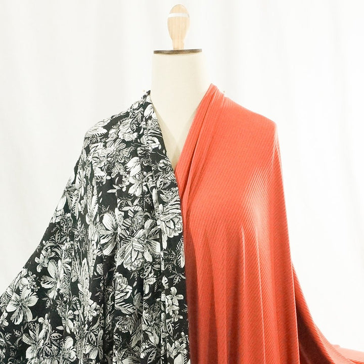 Ecovero Viscose Challis Black and White Tropical lightweight eco-friendly fabric with bold tropical print for sustainable dressmaking