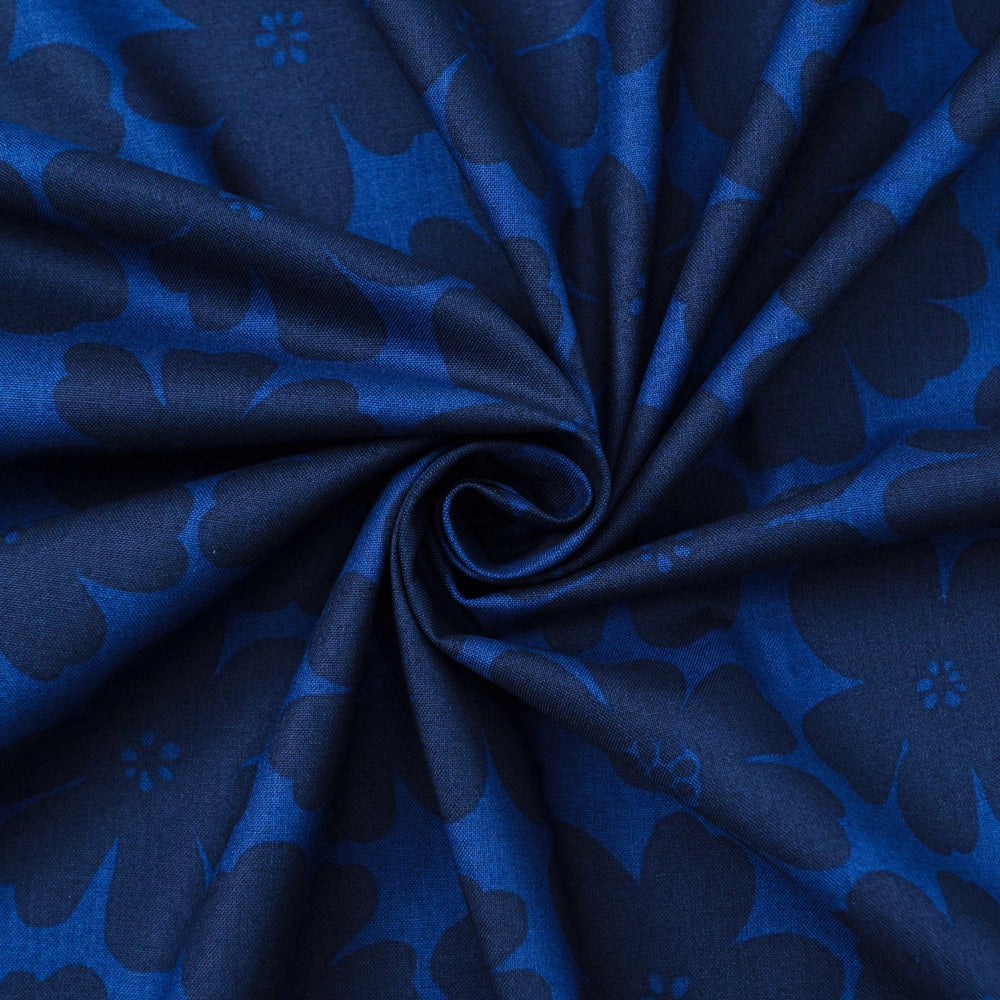 Japanese Cotton Poplin Tonal Flowers in Royal Blue fabric with large floral motifs