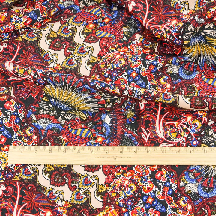 Viscose Twill Mardi Gras fabric in rich vibrant colors, 57-58 inches wide, perfect for sewing blouses and dresses