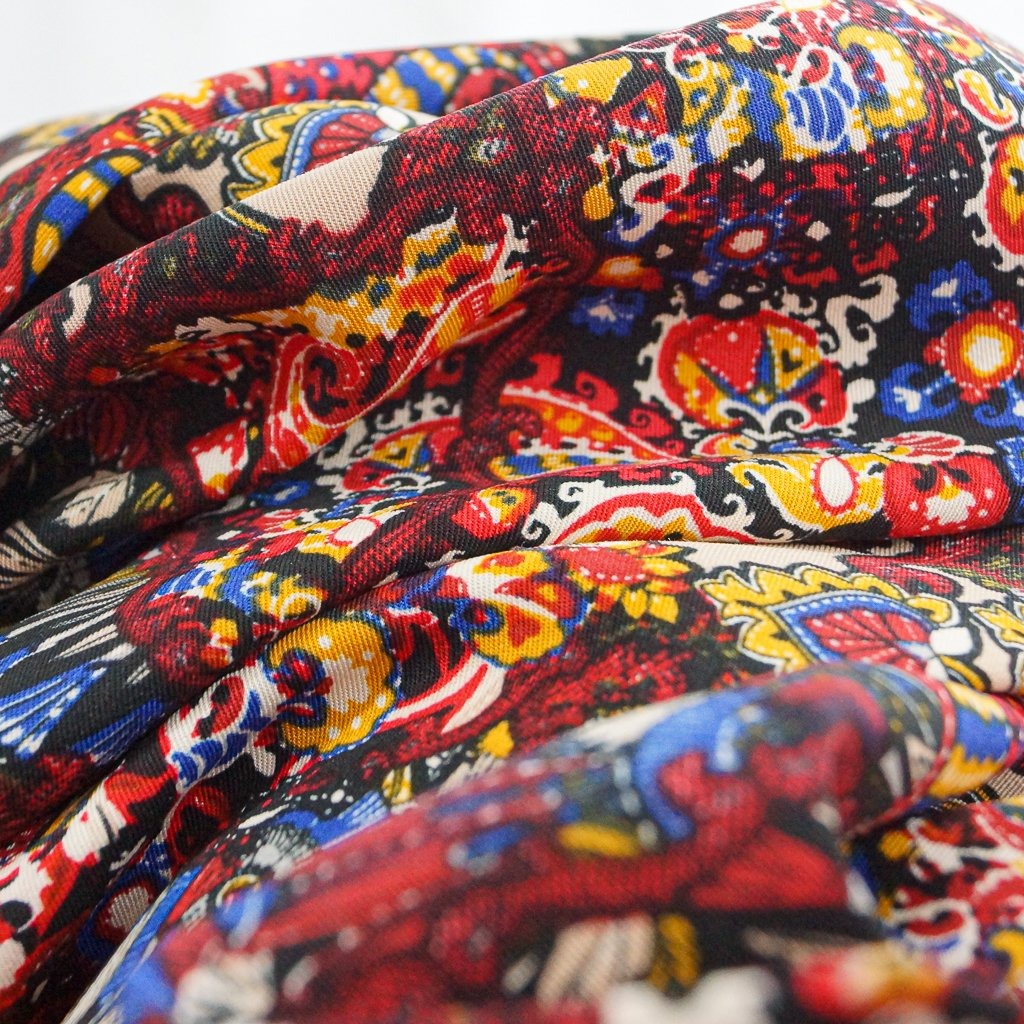 Viscose Twill Mardi Gras fabric in rich vibrant colors, 57-58 inches wide, perfect for sewing blouses and dresses
