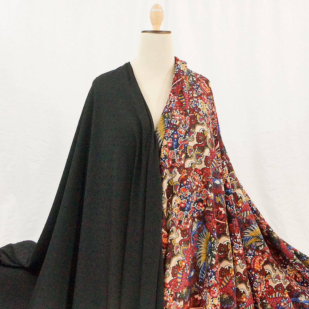 Viscose Twill Mardi Gras fabric in rich vibrant colors, 57-58 inches wide, perfect for sewing blouses and dresses