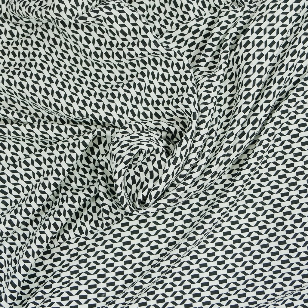 Viscose Crepe fabric in black and white geometric pattern – OEKO TEX certified sustainable deadstock textile