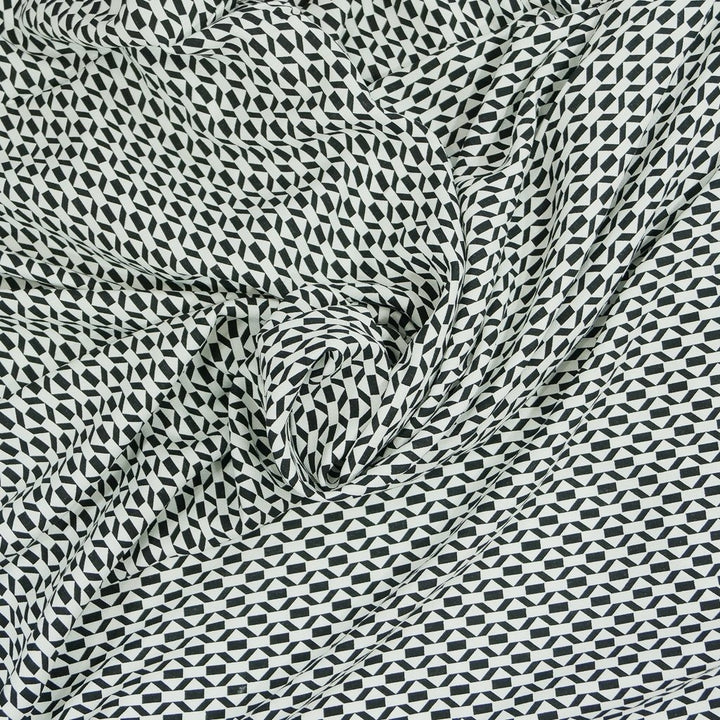 Viscose Crepe fabric in black and white geometric pattern – OEKO TEX certified sustainable deadstock textile