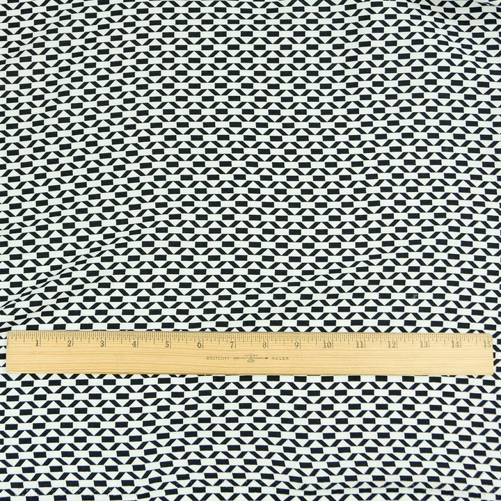 Viscose Crepe fabric in black and white geometric pattern – OEKO TEX certified sustainable deadstock textile
