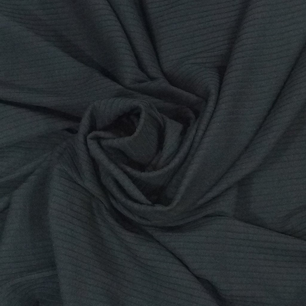 Black Ribbed Rayon 6x4 Knit Fabric - 92% Rayon 8% Spandex - Soft Drapey Material for Dresses & Loungewear