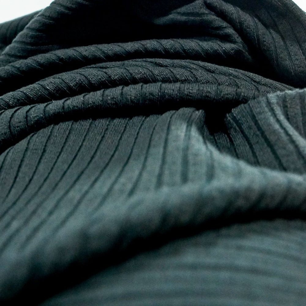 Black Ribbed Rayon 6x4 Knit Fabric - 92% Rayon 8% Spandex - Soft Drapey Material for Dresses & Loungewear